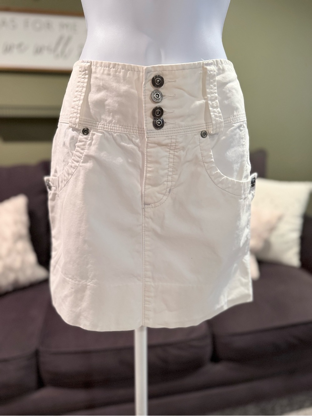 Vintage GAP 1969 White Mini Skirt with Button Front Y2K